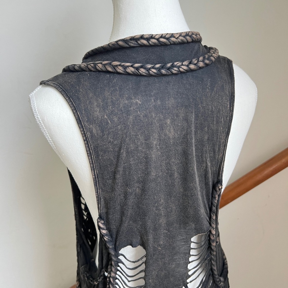 Rock & Roll Cowgirl Vest Large Black Braided Fringe Western Boho Edgy Festival - Picture 12 of 15